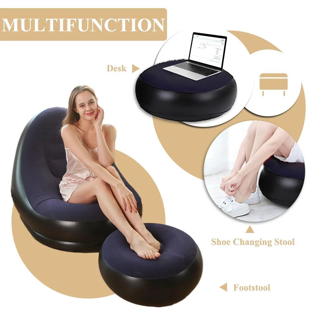 Inflatable Lounge Chair for Adults, Foldable Air Couch Sofa with Push Pump, Inflatable Lazy Sofa for Gaming Bedroom Indoor Outdoor Size=55Cm*55Cm*29CM