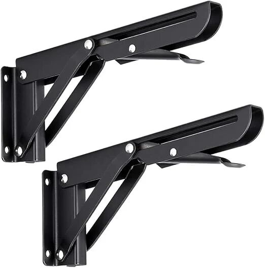 Sturdy Folding Shelf Brackets - Heavy Duty Black Metal Triangle Table Bench Folding Shelf Bracket 20 CM, 2 Pcs Folding