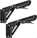 Sturdy Folding Shelf Brackets - Heavy Duty Black Metal Triangle Table Bench Folding Shelf Bracket 20 CM, 2 Pcs Folding