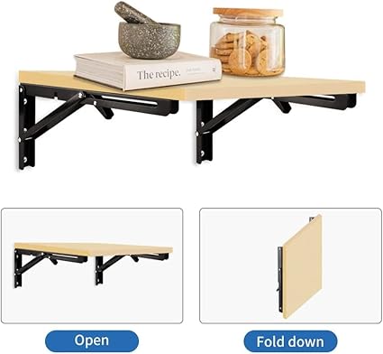 Sturdy Folding Shelf Brackets - Heavy Duty Black Metal Triangle Table Bench Folding Shelf Bracket 20 CM, 2 Pcs Folding