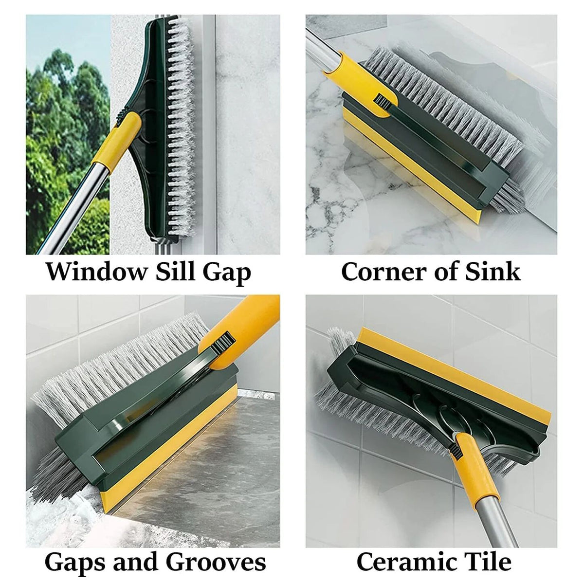 Bathroom Cleaning Brush with Wiper 3 in 1 Tiles Cleaning Brush Floor Scrub Bathroom Brush with Long Handle 120° Rotate Bathroom