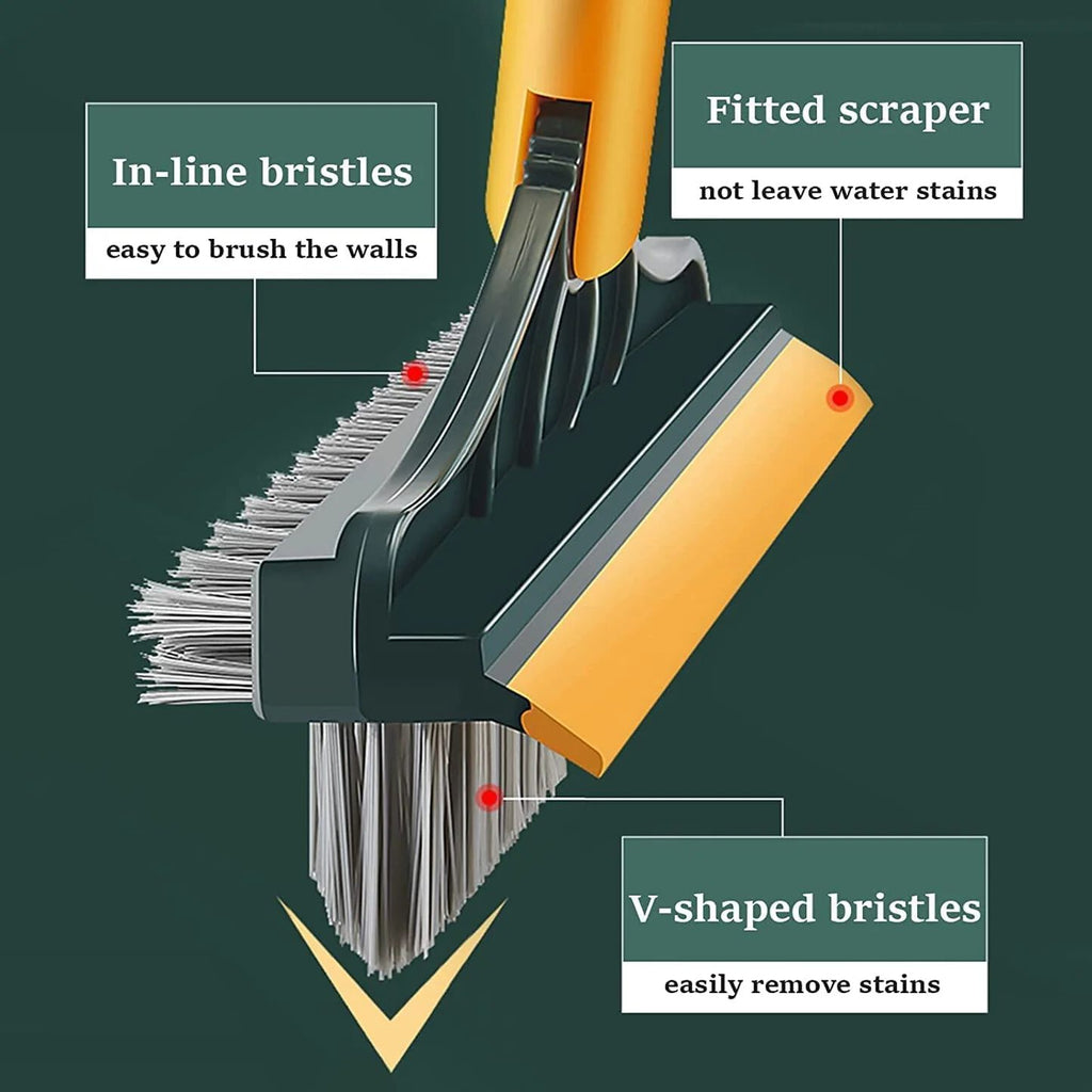 Bathroom Cleaning Brush with Wiper 3 in 1 Tiles Cleaning Brush Floor Scrub Bathroom Brush with Long Handle 120° Rotate Bathroom