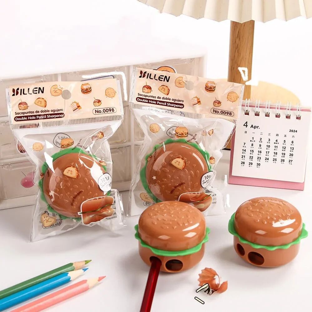 Double Hole Fast Food Burger Pencil Sharpener for Kids