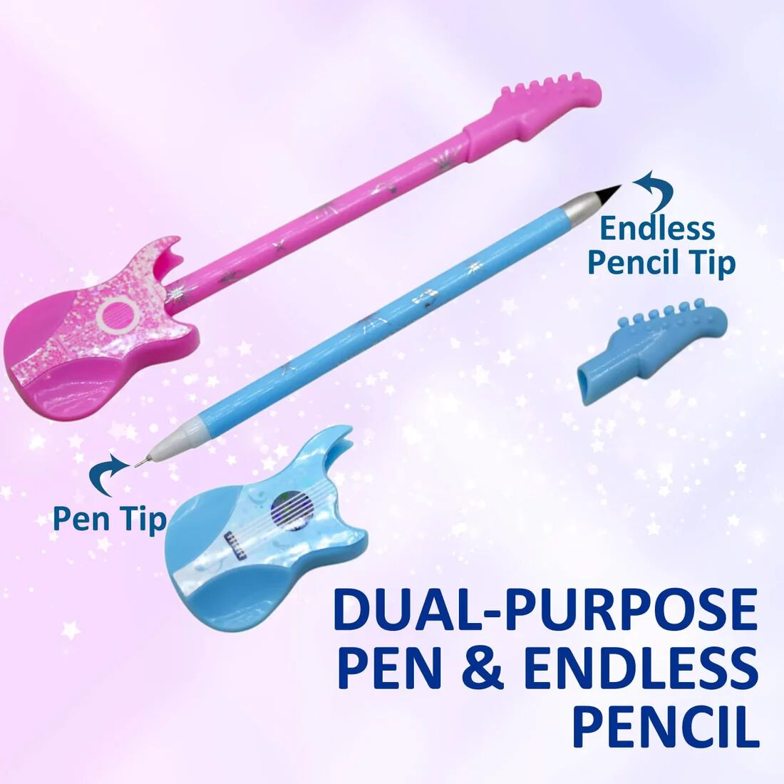 Guitar Theme Pen & Endless Pencil Combo | Sparkling Rock Music Design