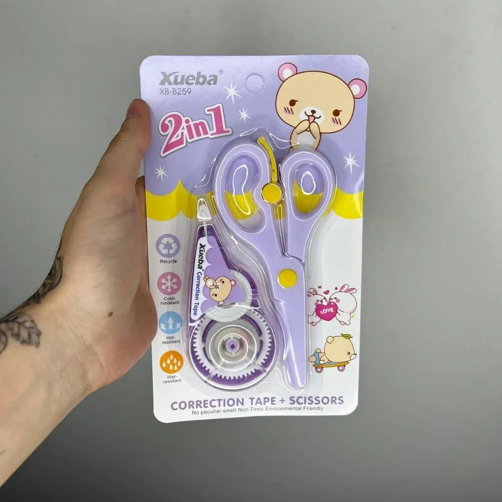 Correction Tape with Scissors for Stationery {Random Color}