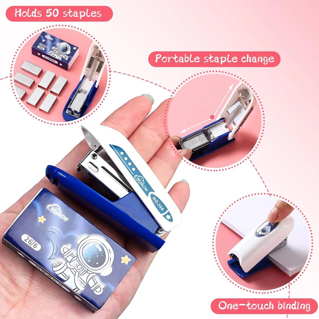 Small Portable Stapler with 400 Standard 26/6 Staples