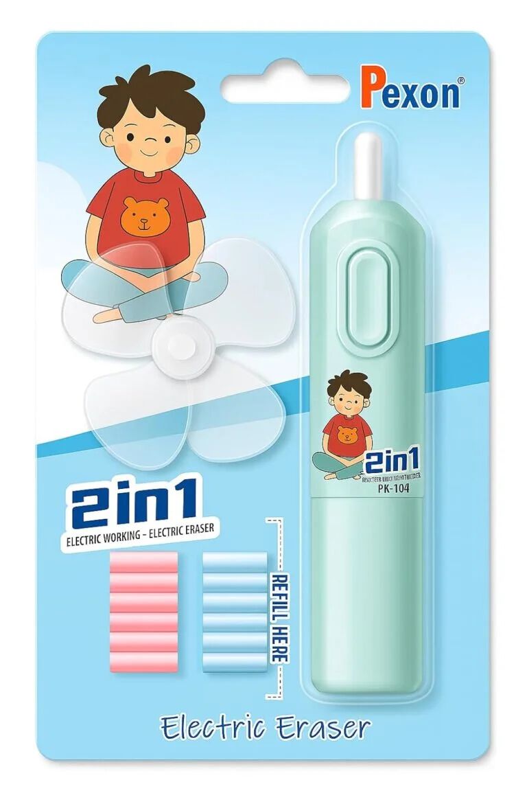 Cute Cartoon Print Electric Pencil Erasers with Fan and 12 Refills Set for Kids