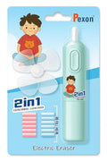 Cute Cartoon Print Electric Pencil Erasers with Fan and 12 Refills Set for Kids