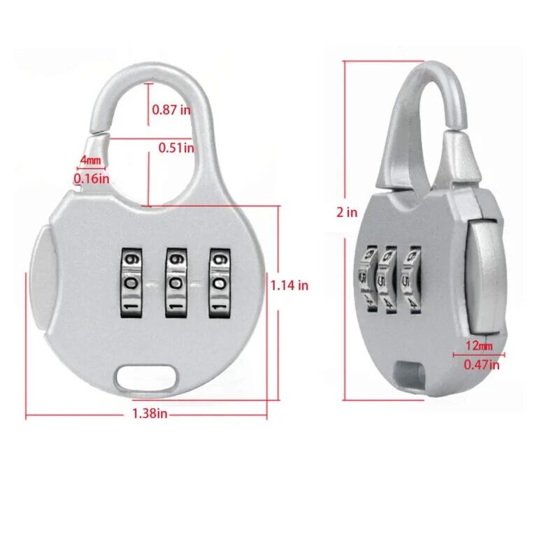 Mini Padlock Luggage Security Password Lock, 3 Digit Combination Lock