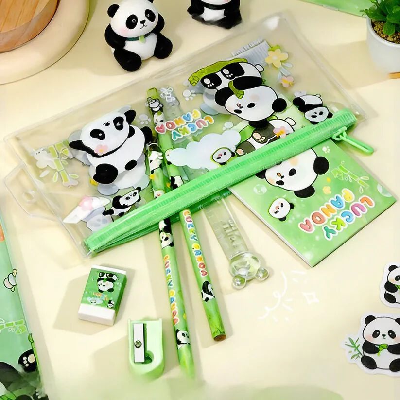 6-Piece Cute Kids Stationery Set with Clear Zipper Pouch
