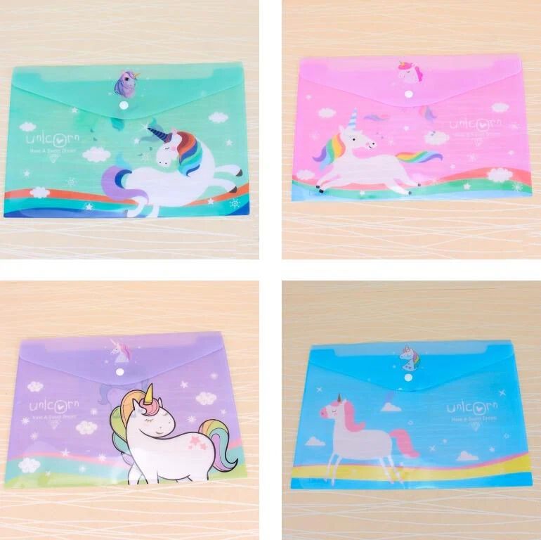 {12 Pcs} Documents File Storage Bag with Snap Button Closer A4 Unicorn Theme File Folder-8a6e-4894-9b52-dd639a200fd2