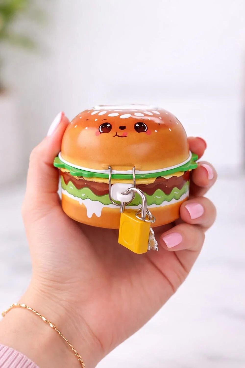 Cute Burger Shape Coin Box with Lock & Key
