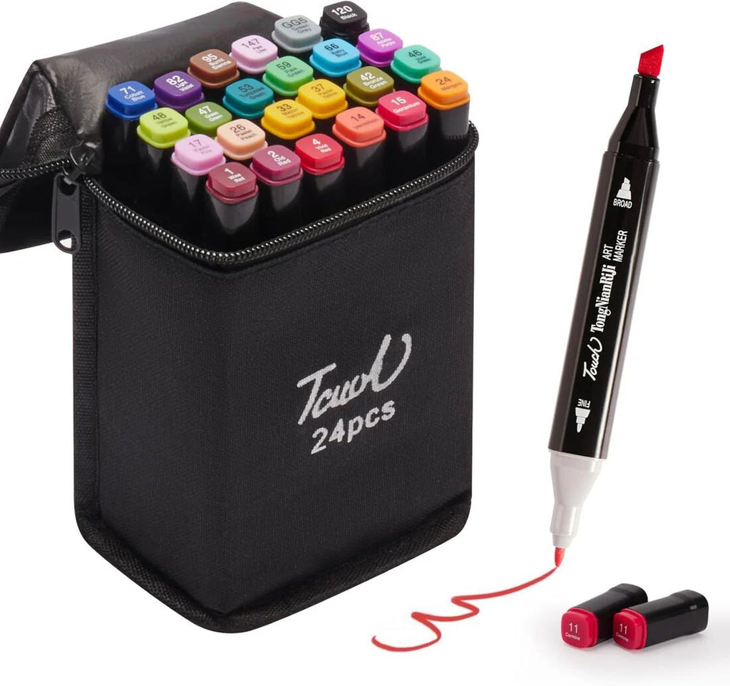 Dual Tip Colorful Art Markers Sketch Pens 24 Colors With Carrying Case For Painting