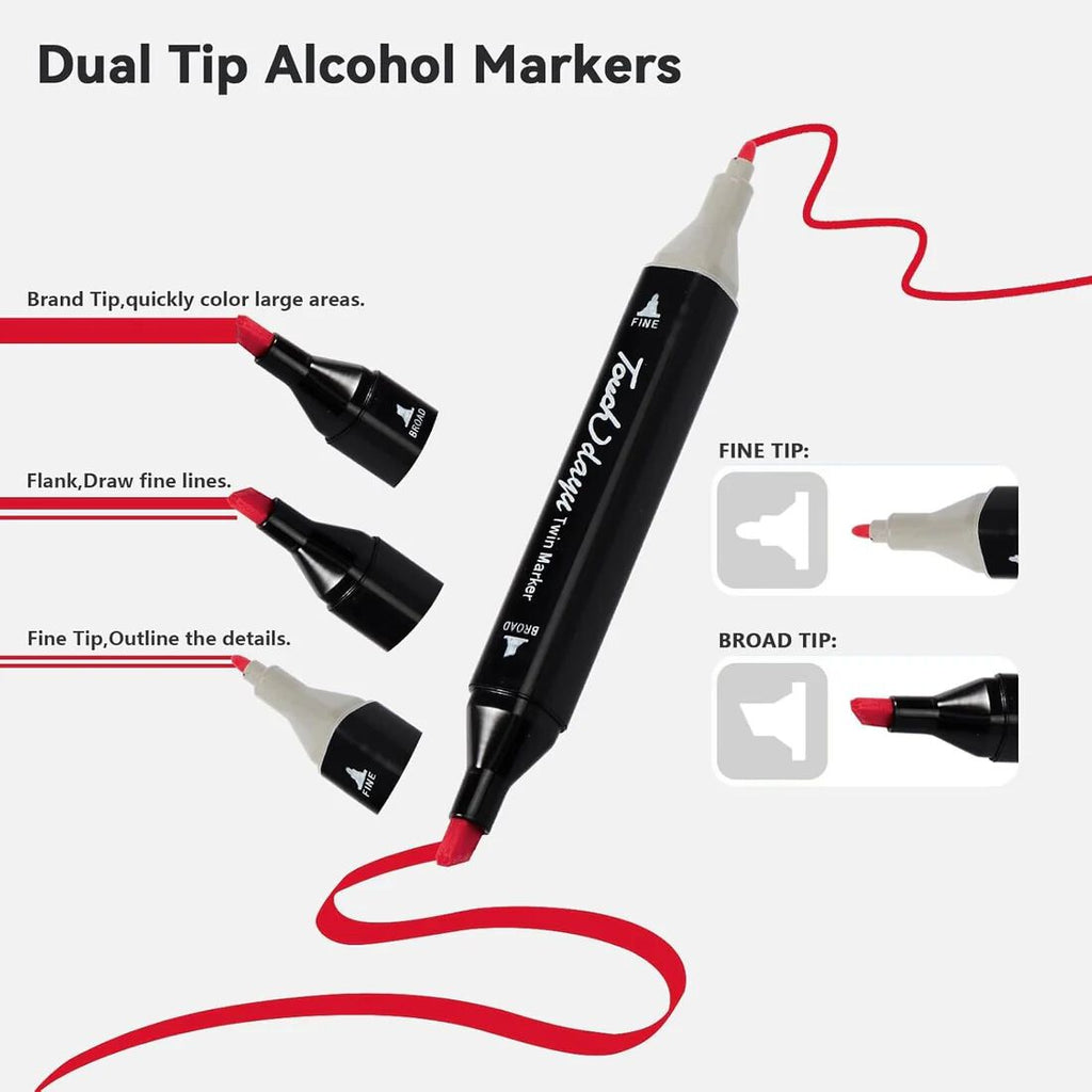 Dual Tip Colorful Art Markers Sketch Pens 24 Colors With Carrying Case For Painting
