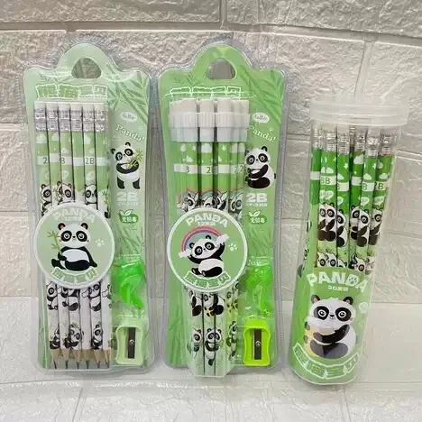 {1 Pack 12 Pcs} Panda Pencils with Eraser on Top