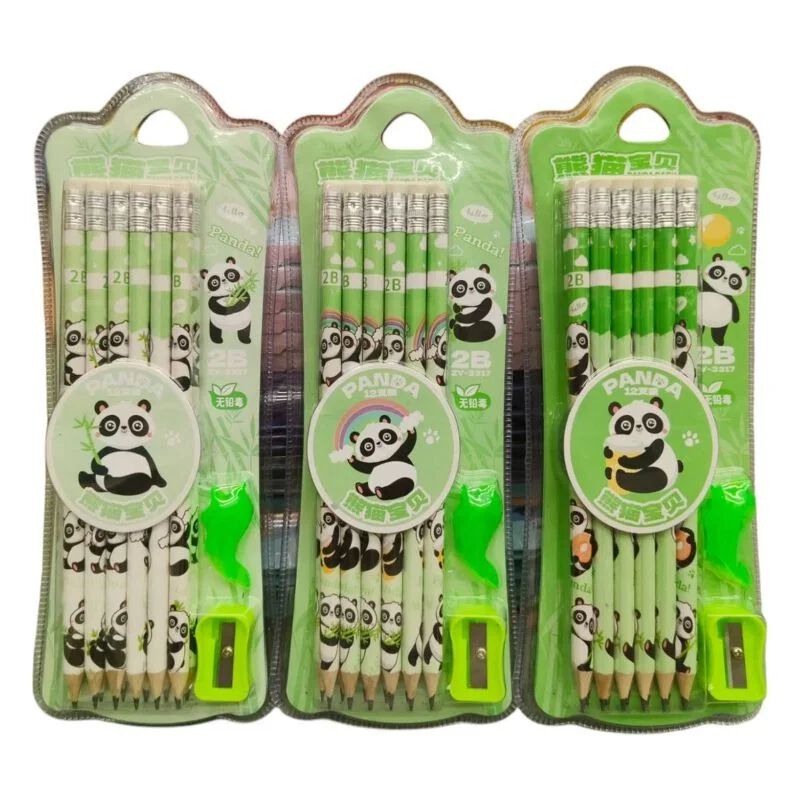 {1 Pack 12 Pcs} Panda Pencils with Eraser on Top