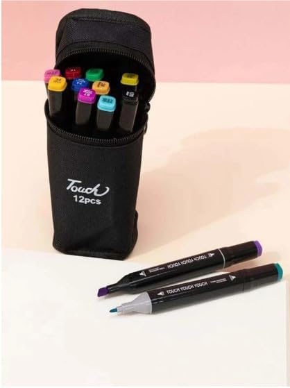 (12 Colors) Dual Tip Colorful Art Markers Sketch Pens  With Carrying Case For Painting