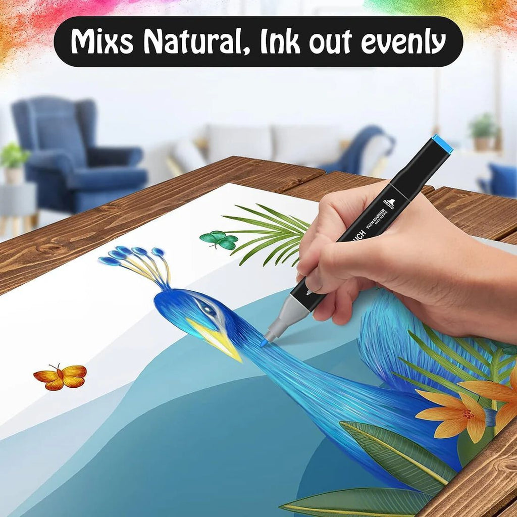 (12 Colors) Dual Tip Colorful Art Markers Sketch Pens  With Carrying Case For Painting