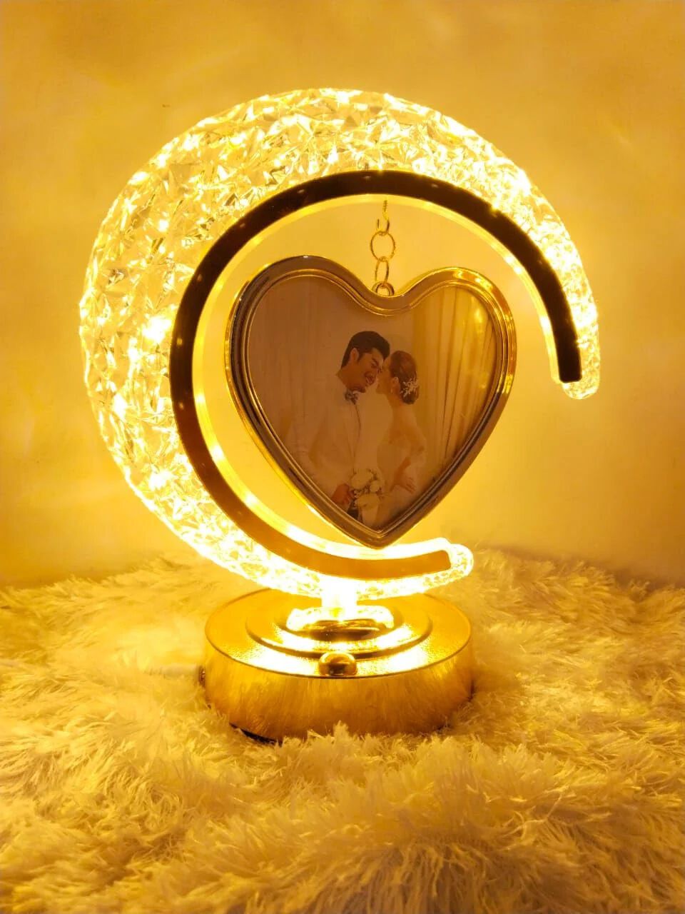 LED Half Moon Crystal Lamp Heart Photo Frame