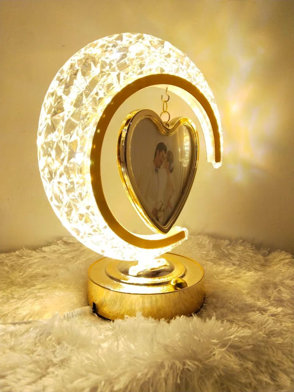 LED Half Moon Crystal Lamp Heart Photo Frame