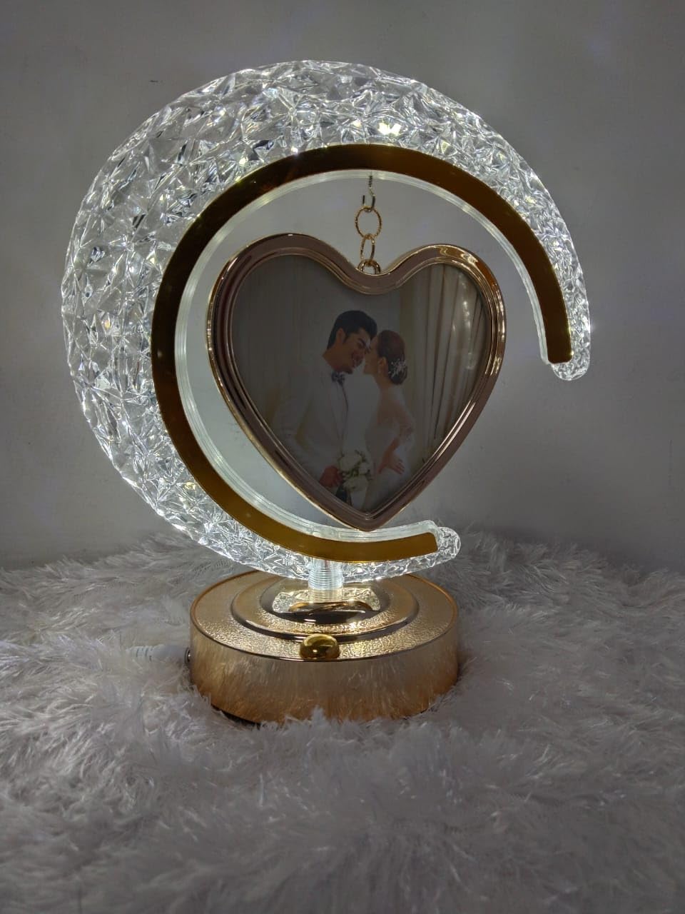 LED Half Moon Crystal Lamp Heart Photo Frame