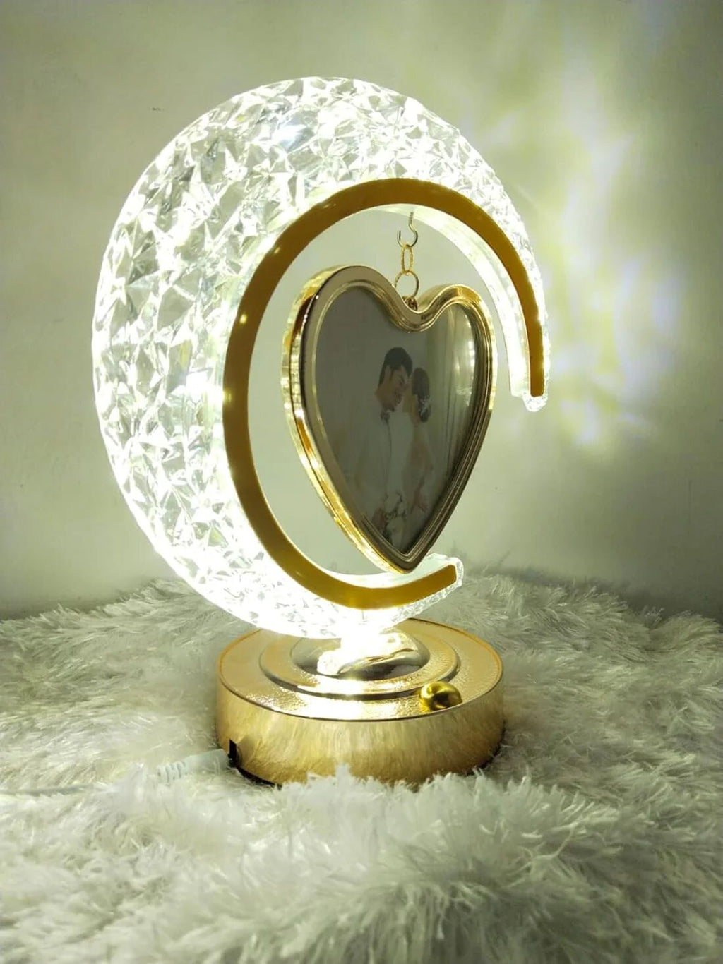 LED Half Moon Crystal Lamp Heart Photo Frame