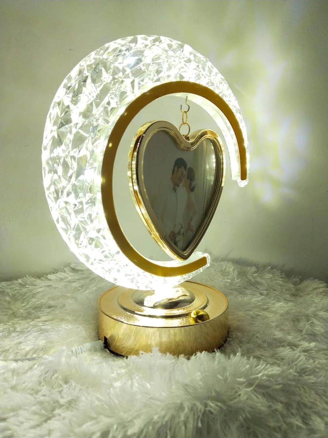 LED Half Moon Crystal Lamp Heart Photo Frame