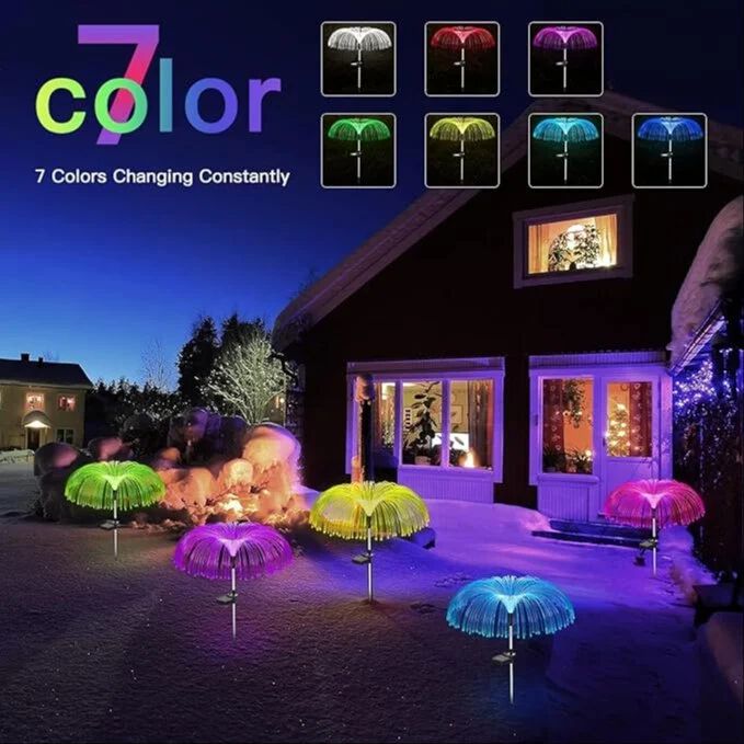 {2PCS} Solar-powered jellyfish lights feature 7 mesmerizing color-changing modes
