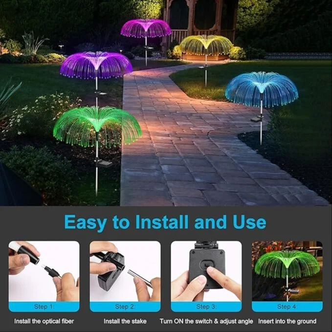 {2PCS} Solar-powered jellyfish lights feature 7 mesmerizing color-changing modes