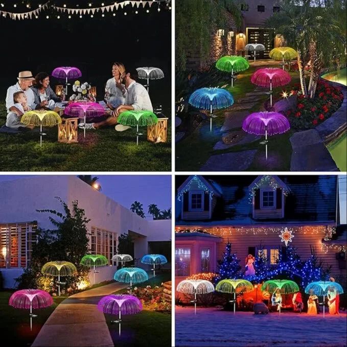 {2PCS} Solar-powered jellyfish lights feature 7 mesmerizing color-changing modes