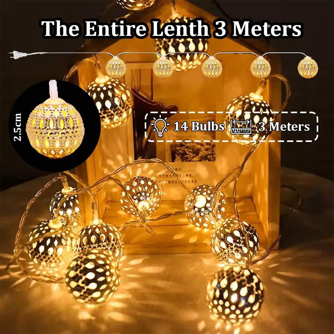12 Bulbs Metal Ball Lights for Home and Office Indoor Decorations