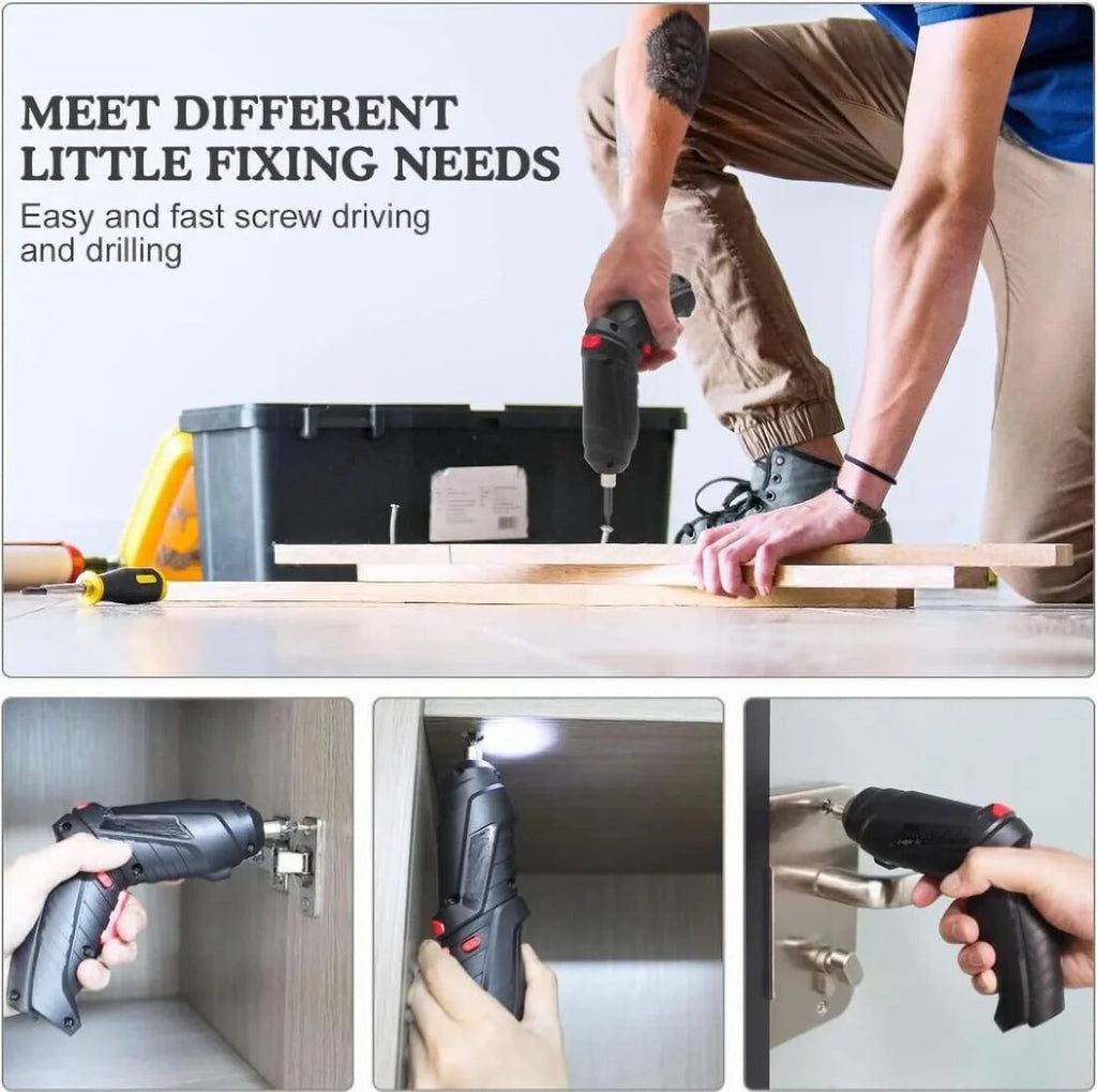 Electric Drill Bit 3.6V, Rechargeable Electric Screwdriver Set of 47 Pieces, Rotatable Handle (90°-180°)