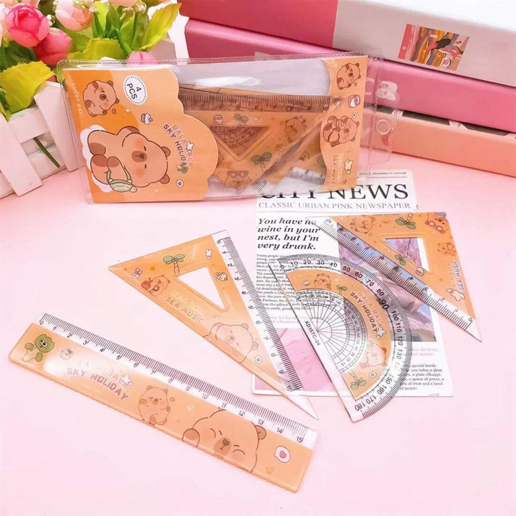 Math Geometry Ruler Set, Geometry Ruler Tool Set, 4 x Triangle Straight Ruler Protractor Set