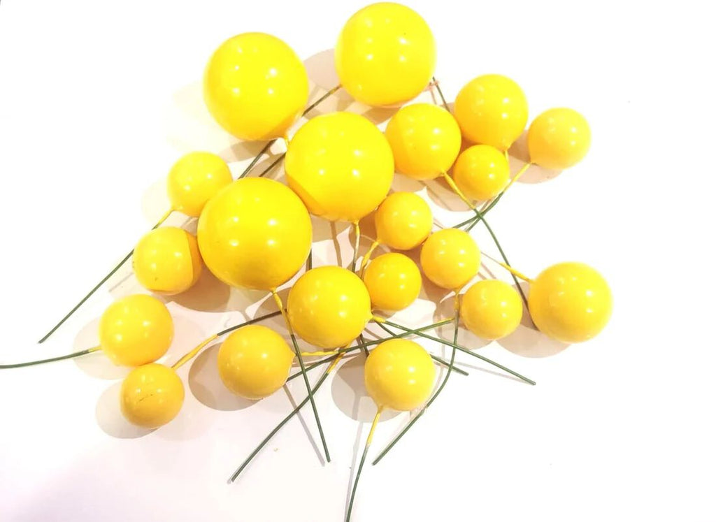 Faux Ball For Cake, Cupcake decorations, Yellow Color, Pack of 20