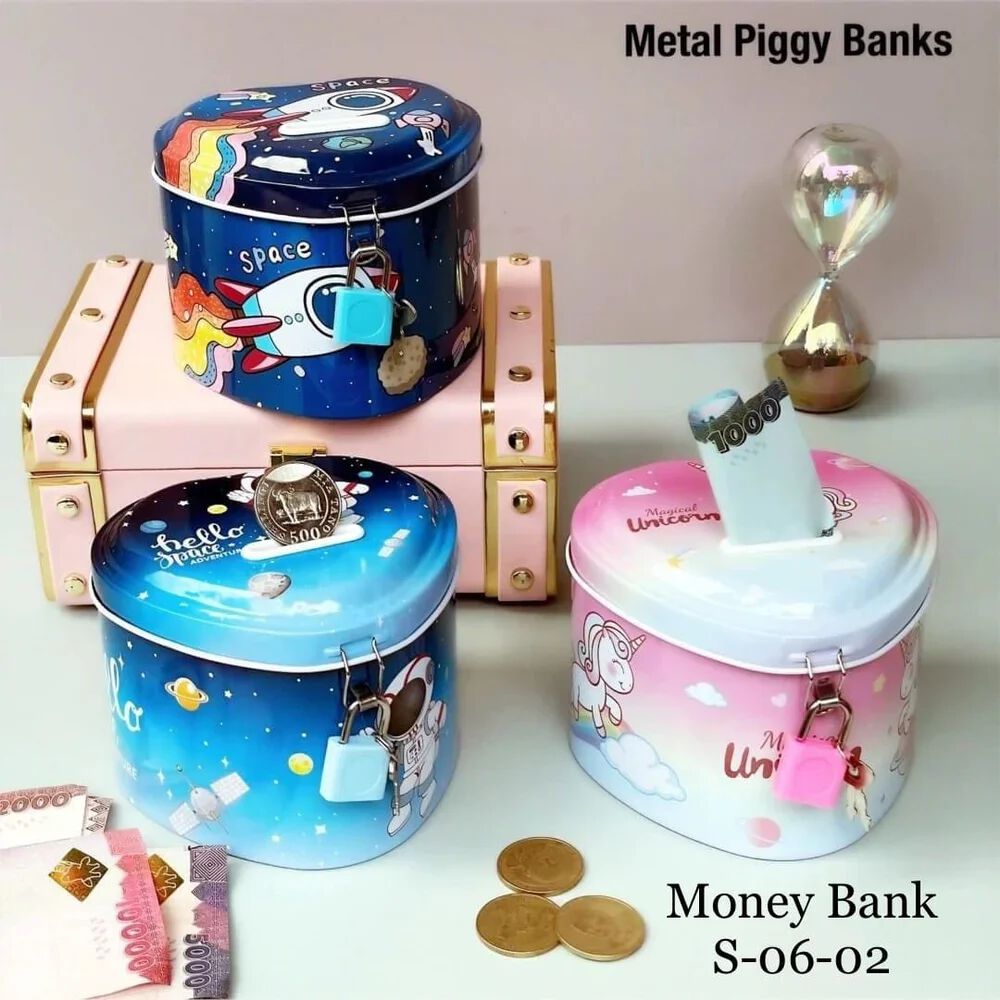 Piggy Bank for Kids, Space/Unicorn Money Saving Tin Coin Bank