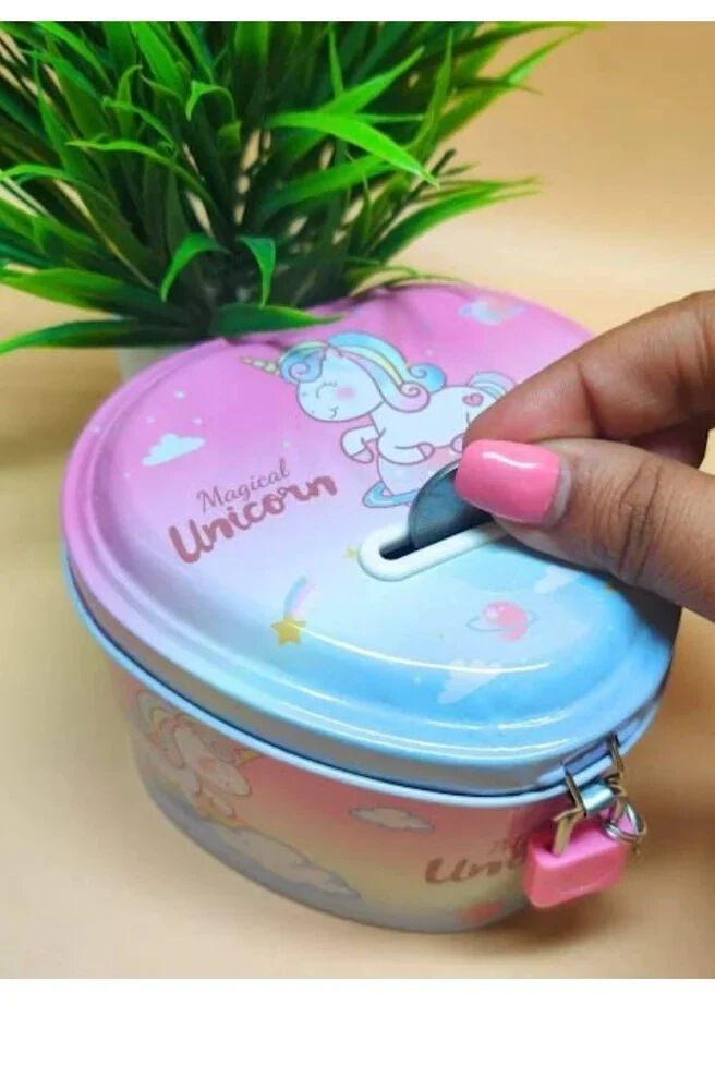 Piggy Bank for Kids, Space/Unicorn Money Saving Tin Coin Bank
