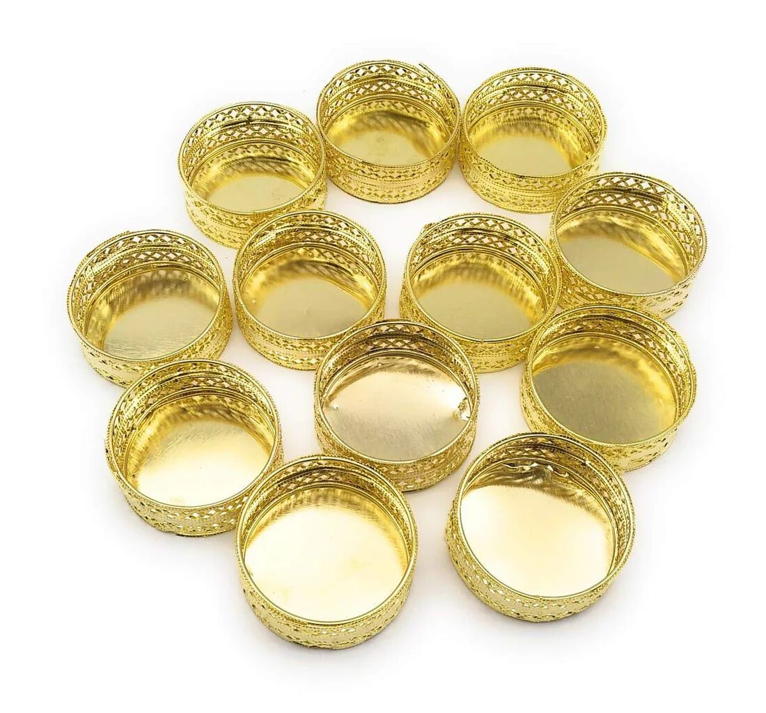 [PACK OF 12] Metal Candle Holder Stands Round for Pooja thali Decoration