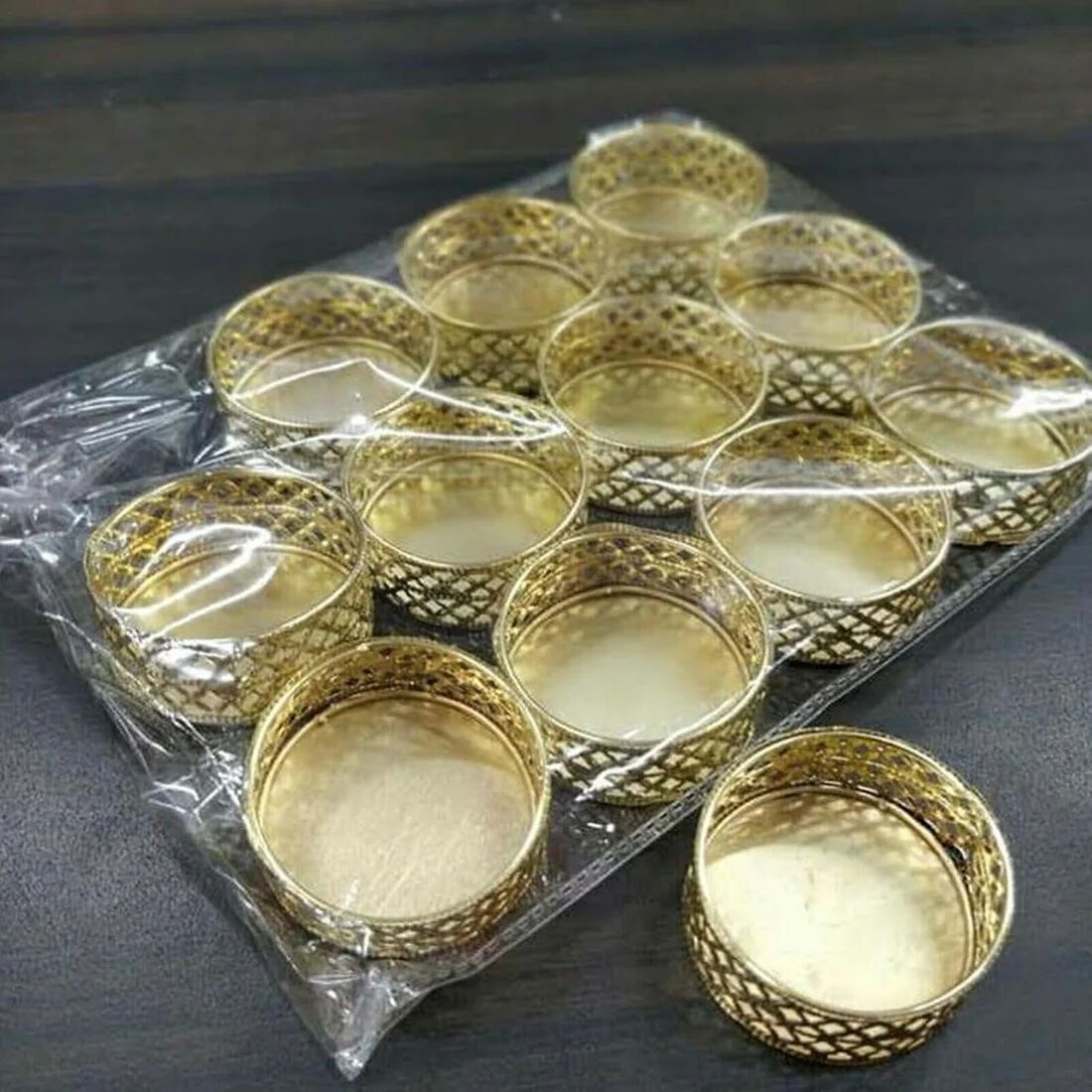 [PACK OF 12] Metal Candle Holder Stands Round for Pooja thali Decoration