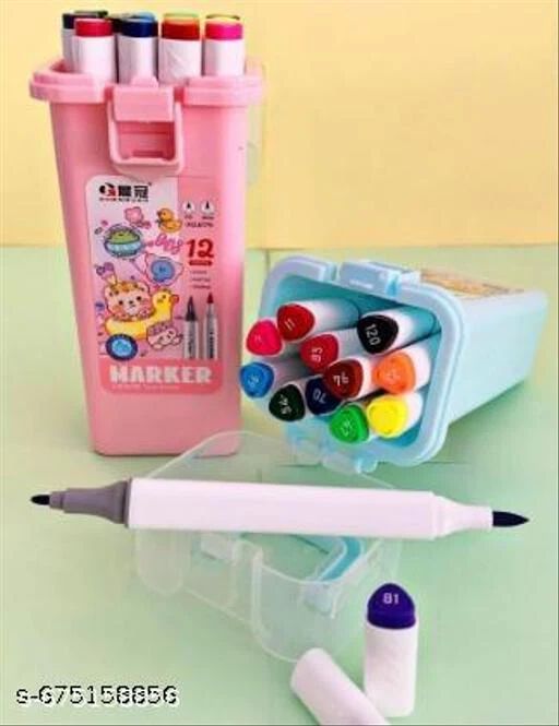 {2 in 1} Marker Pens With Cute Stamp, Dual Tips Marker 12 Pen