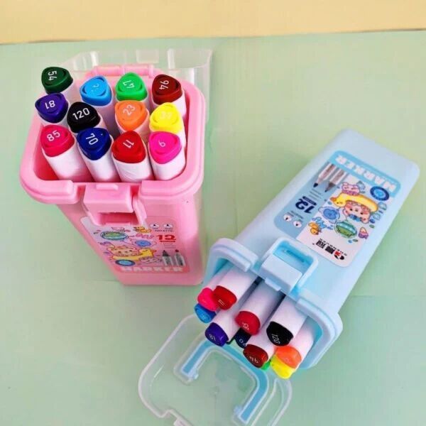 {2 in 1} Marker Pens With Cute Stamp, Dual Tips Marker 12 Pen