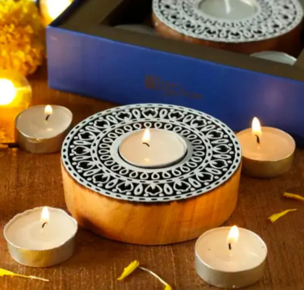 Wooden Hand Carved Tea Light Home Decorative Item Tea Light Candle