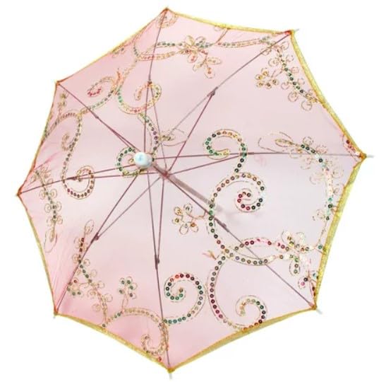 Sequin Decor Gold Tone Edge Floral Pattern Mini Lace Parasol Umbrella for Party Decoration