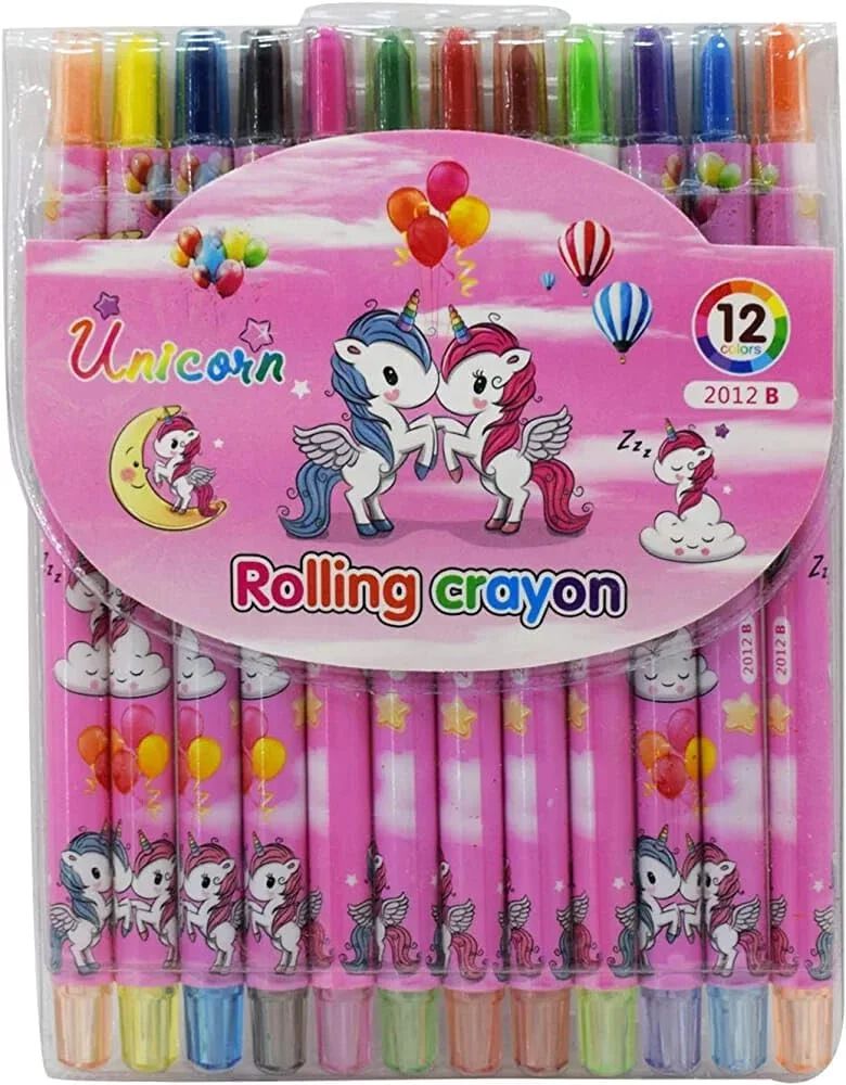 CUTE ADOREABLE TWISTING ROLLING CRAYONS MULTICOLOUR PACK OF 12 COLOURS