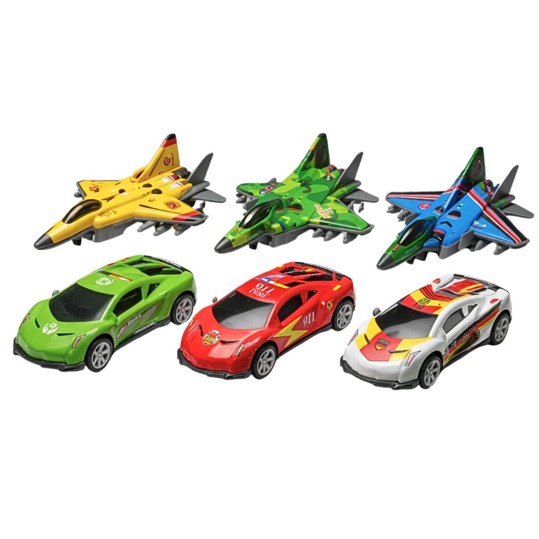 Die-Cast Fighter Jet Toy and Car, Set of 6 Pieces