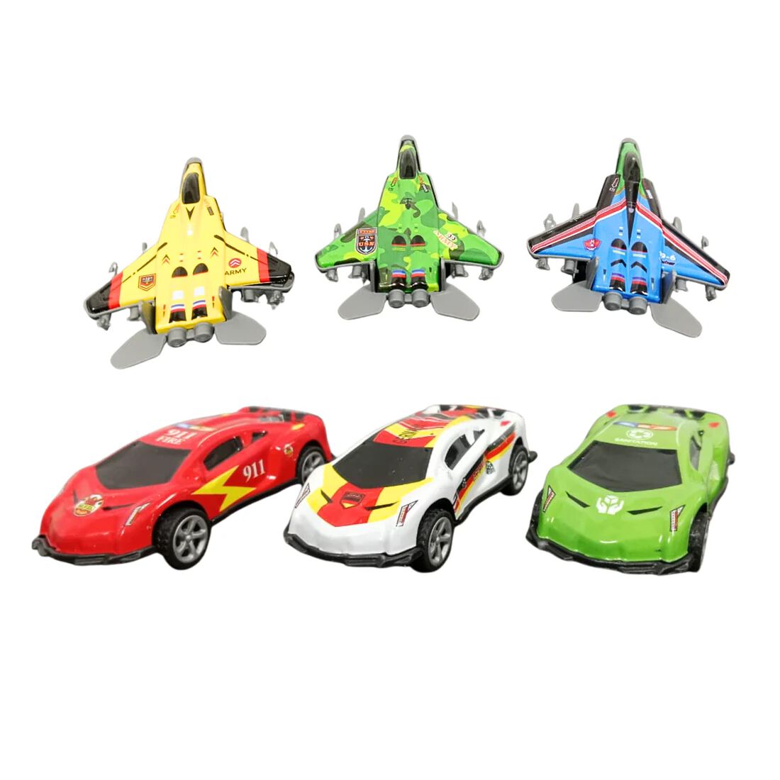 Die-Cast Fighter Jet Toy and Car, Set of 6 Pieces