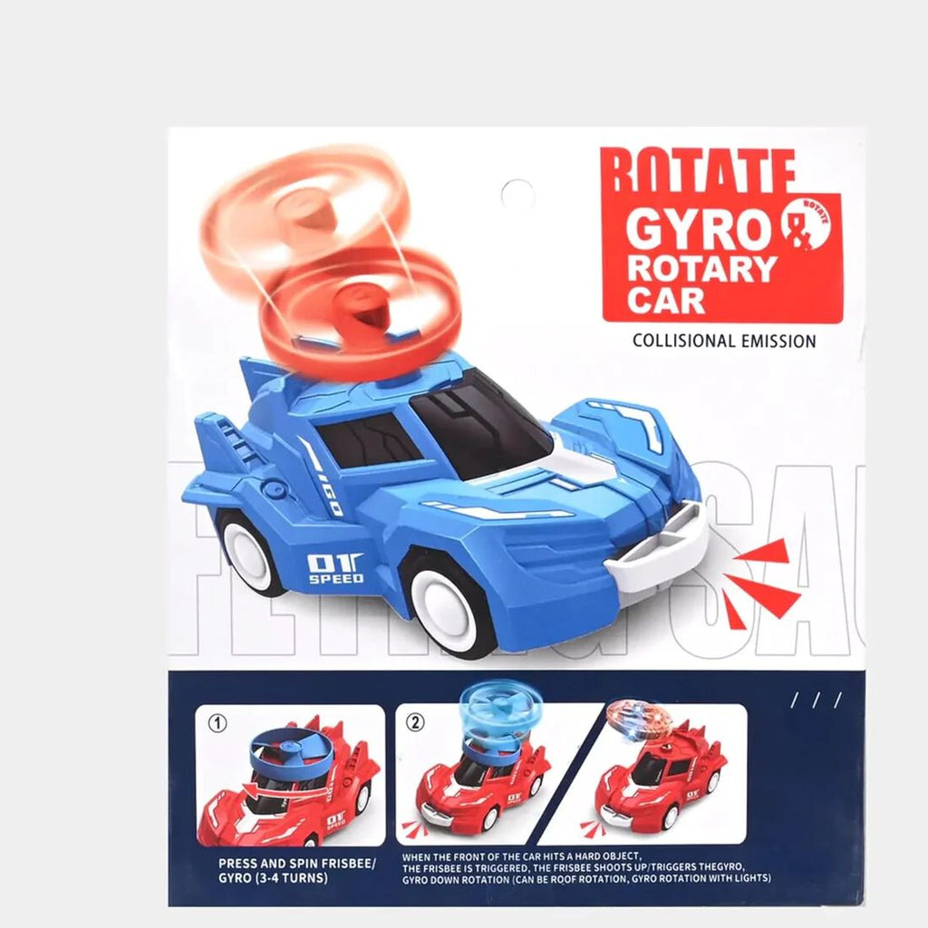 Speed Friction Powered Rotary Gyro Car with Flying Disc Shooter – Pull Back & Launch