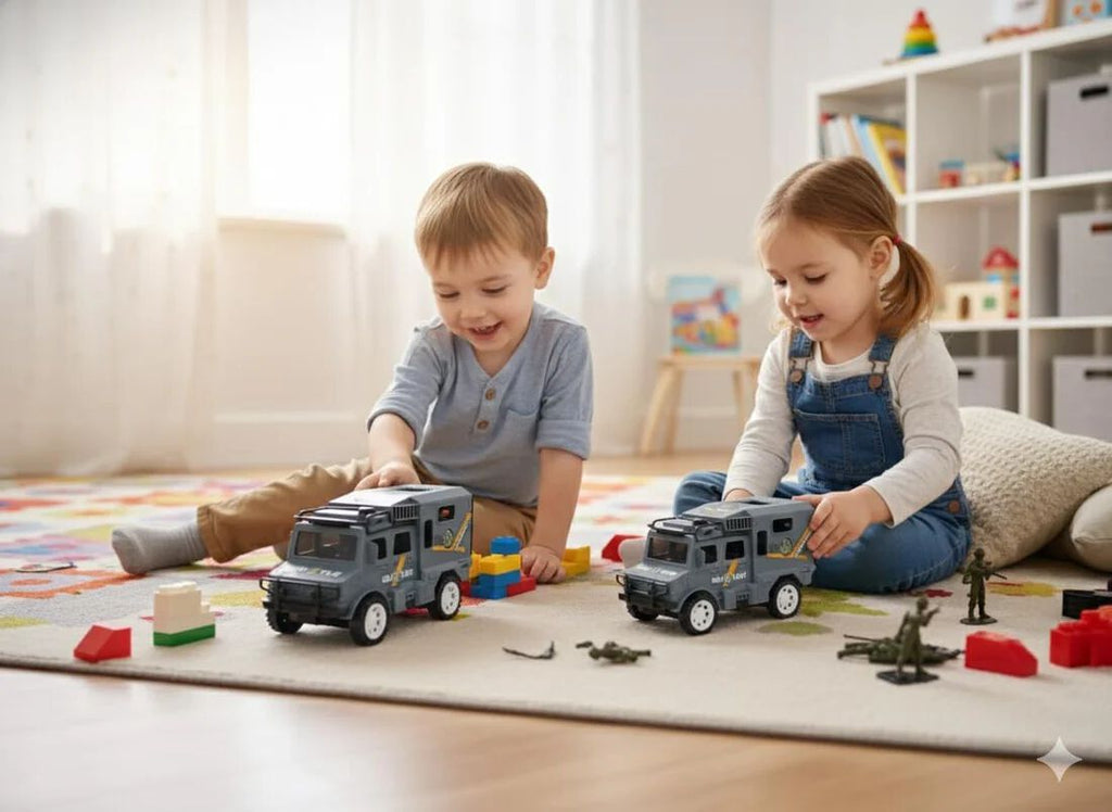 Transport Truck Toy for Kids Pull-Back Friction Powered Army Jeep