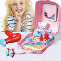 Pretend to Play Set Toys Simulation Jewelry Dressing Table Toothbrush Tool Set Kitchen Tableware with Back Box for Boys Girls White