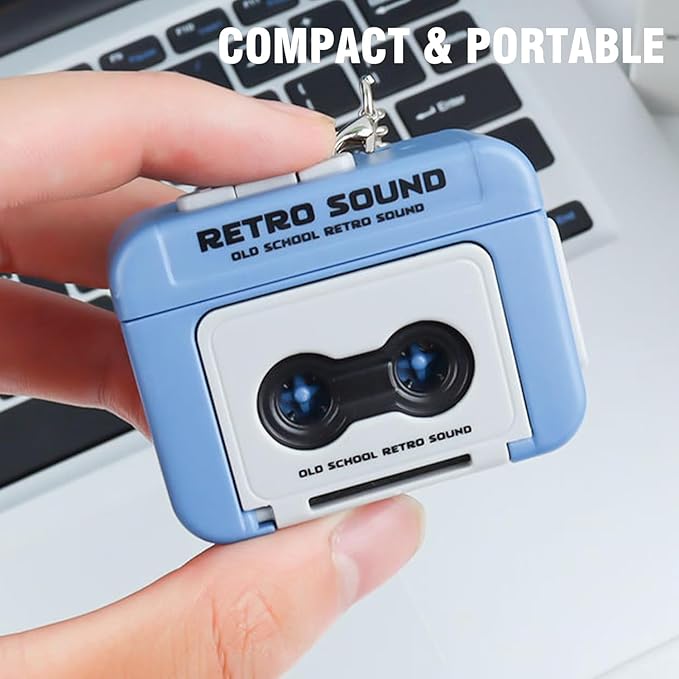 Retro Tape Recorder 3D Keychain with Sound | Mini Vintage Cassette Player Key Chain
