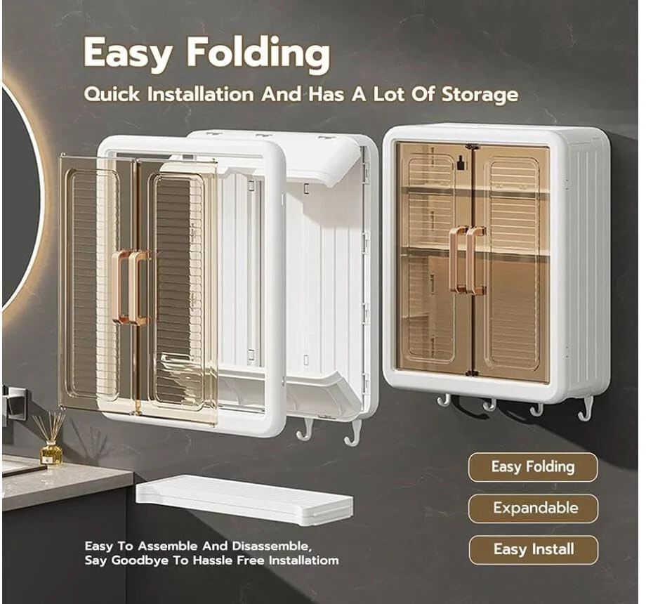 Wall Mounted Bathroom Storage Cabinet with 5 Hooks